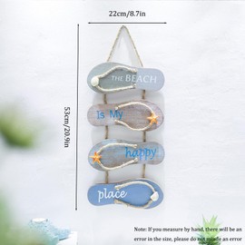 EMINGSKY Wooden Beach Wall Hanging Decor Sign Plaque,Flip Flop Beach Hanging Wall Decorativ Nautical Themed for Home Bedroom,Bathroom, Living Room,Office(8.7x20.9 Inch)