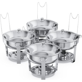 Alpha Living Chafing Dish Buffet Set of 4 – Complete Stainless Steel Chaffe Buffet Set with Glass Lids, Chafing Fuel Holder – Elegant and Practical Warmer Trays for Buffet, Wedding, Catering Supplies