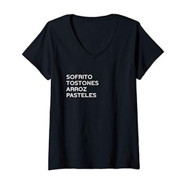 Womens Funny Puerto Rico Gift Sofrito Tostones Arroz Pasteles V-Neck T-Shirt