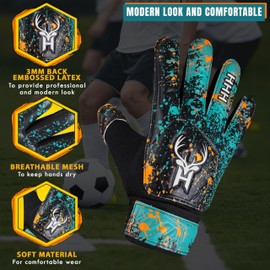 HHH Youth Goalkeeper Gloves for Kids,Boys,Girls,Soccer Goalie Gloves Anti-Slip 4MM Latex Palm,Extra Grip,Double Wrist Strap,Breathable Mesh (Size 4 suitable for 6 to 9 years old)