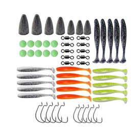 FOLANDO 68pcs Fishing Soft Lures kit, Fishing Weights Jig Heads Hooks Fishing Lures Fishing Baits Plastic Baits Kit