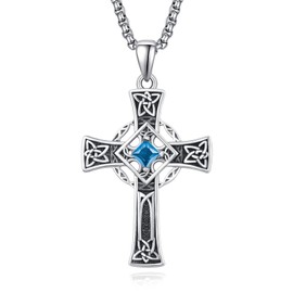 December Birthstone Cross Necklace Sterling Silver Celtic Cross Necklace for Men Blue Zircon Cross Pendant Irish Jewelry December Birthstone Gifts for Men