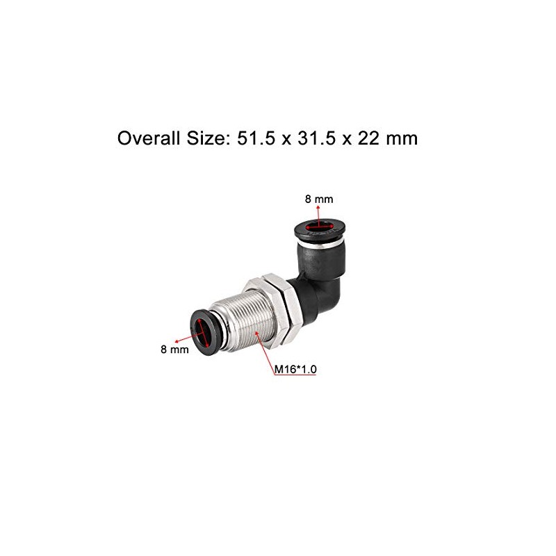 sourcing map 2 End 8mm Tube Push Lock Elbows, M16