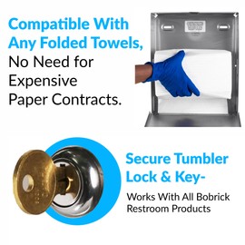 Bobrick Surface Mounted Paper Towel Dispenser - Stainless Steel Commercial Bathroom Towel Dispenser with Tumbler Lock 400 C-Fold or 525 Multifold Capacity (Model B-262)