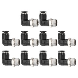 HARFINGTON 2pcs Push to Connect Tube Fitting 1/4" BSPT Male Thread x 6mm ID 90 Degree Pneumatic Quick Connect Air Fittings, Black