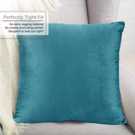 Nestl Throw Pillow Inserts Pack of 2 with Velvet Soft Solid Decorative Square Throw Pillow Covers Set for Sofa Couch Car Bedroom, 18X18 Throw Pillows Inserts with 16x16 Washable Cushion Covers, Teal