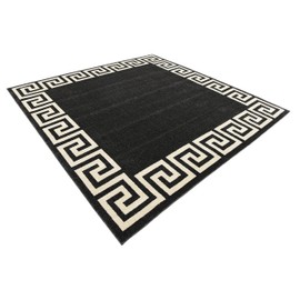 Unique Loom Athens Collection Classic Geometric Modern Border Design Area Rug, 8 ft 0 x 8 ft 0 Square, Charcoal/Beige