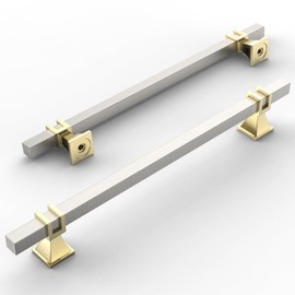 Amerdeco 10 Pack Brushed Satin Nickel and Gold Cabinet Pulls 7.5 Inch(192mm) Hole Center Drawer Pulls Cabinet Hardware Kitchen Cabinet Handles for Bathroom Dresser Pulls ZH0067