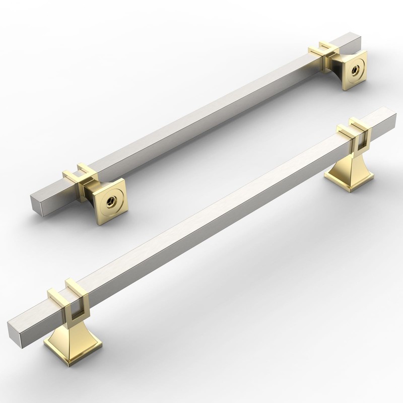 Amerdeco 10 Pack Brushed Satin Nickel and Gold Cabinet Pulls