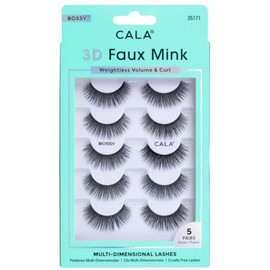 CALA - "3D Fauk Mink" pestañas postizas multidimensionales y ligeras (5 pares de pestañas, Bossy)