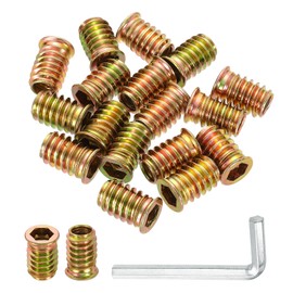 sourcing map 100 Pcs Threaded Insert for Wood, 5/16" - 18 Carbon Steel Threaded Studs Hex Socket Drive Nut Inserts Screw in Nut Fastener Connector with Hex Wrench 20mm Length for Home, Gold