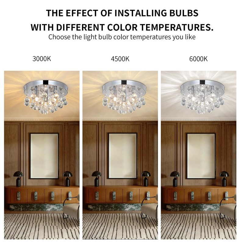 TISLYCO Modern Raindrop Crystal Chandelier, 3 Lights Flush Mount Ceiling