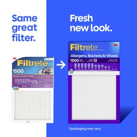 Filtrete 12x12x1 Air Filter, MERV 12, MPR 1500, Allergens, Bacteria & Viruses, 3-Month AC and Furnace Filters, Cleaner Air, Reliable Airflow, 4 HVAC Filters (Actual Size 11.81 x 11.81 x 0.78 in)