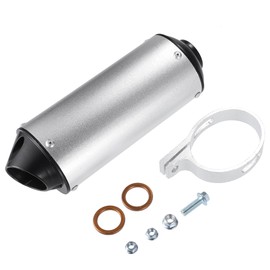 X AUTOHAUX 28mm 1.1 inch Exhaust Silencer Muffler with Clamp Gasket for 50cc 110 125cc Thumpstar Coolster Chinese Taotao Pit Dirt Bike CRF XR SSR TTR YCF ATV Quad 4 Wheeler Dune B Silver Tone
