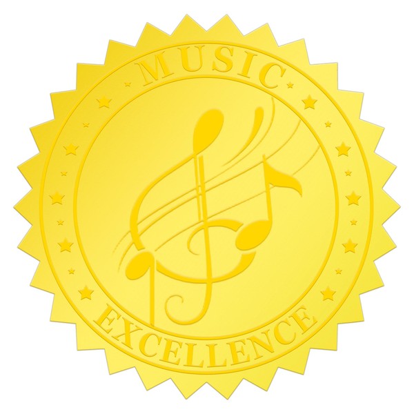 500pcs Gold Foil Music Note Certificate Seals1.75 Inch Embossed Self-Adhesive