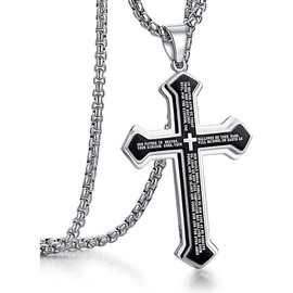 Cross Pendant Necklace – Men's Stainless Steel Lord's Prayer Nail Pendant, Unisex Design, Large Pendant with Sturdy 24-Inch Chain - Colour: Gold&Silver