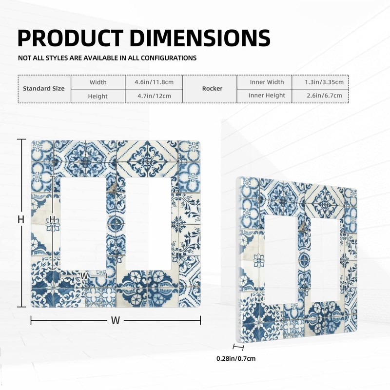 Retro Blue Tile 2 Gang Double Rocker/Decor Light Switch Cover