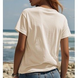 Womens t Shirts Short Sleeve Casual Summer Loose Round Neck Everything is Fine & Dandelion Graphic Tops for Women L Apricot