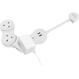 Quirky Pivot Power Desktop Bendable 3 Socket 2 USB White Extension Lead Extension Cord