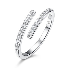 SAILIMUE 925 Sterling Silver Rings for Women Girls Adjustable Cubic Zirconia Rings 2MM CZ Minimalist Open Adjustable Ring