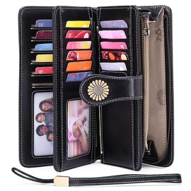 SENDEFN Wallets for Women Leather Credit Card Holder with RFID Blocking Large Capacity Wristlet