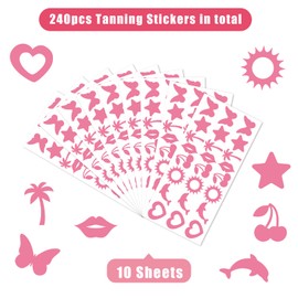 Whaline 240Pcs Tanning Sunbathing Stickers Heart Dolphin Sun Cherry Lip Tree Star Butterfly Tanning Decals Light Pink Self Adhesive Body Stickers for Summer Beach Salon Party Supplies