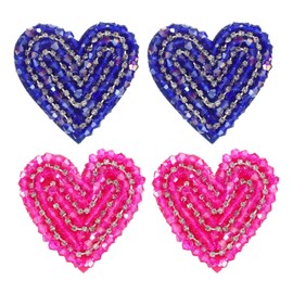 PATIKIL Heart Rhinestone Patches, 4 Pcs Heart Patches Sew on Applique Patches Rhinestone Applique Glitter Crystal Patches for Shoes Clothes Pants Bags Hats Shirts, Blue Rose Red