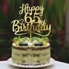 Sleyberoy - Decoración acrílica de doble cara para tartas de cumpleaños 65 - Hello 65, saludos a 65 años, 65 aniversario/fiesta de cumpleaños, hombres y mujeres, decoración de pasteles seleccionados