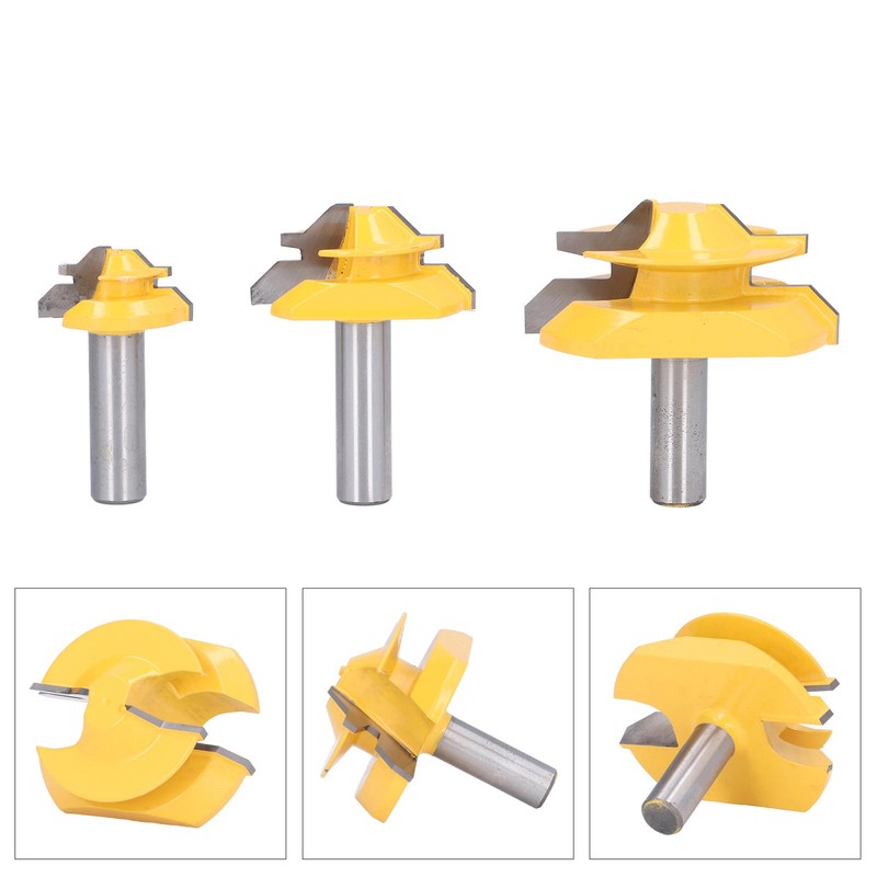 3PCS 1/2in Shank Router Bit 45 Degree Glue Joint Lock