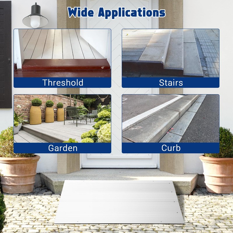4" Rise Threshold Ramps for Doorways, Adjustable Aluminum Threshold for