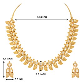 Aheli Temple Jewellery Indian Laxmi Goddess Wedding Wear Faux Stone Studded Floral Design Crafted Necklace Earrings Set Ethnic Fashion Jewelry Gift for Women White Stone Leaf Layer