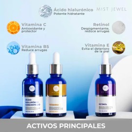 Kit Mist Jewel – Sueros Faciales con Ácido Hialurónico, Retinol, Vitamina C y E | Cuidado Antiedad Completo para Rejuvenecer y Proteger tu Piel
