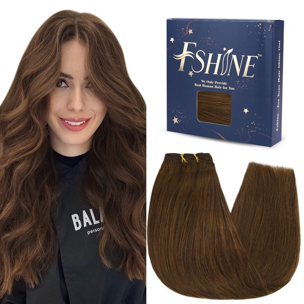 Fshine Weft Extensions Real Hair Blonde 45 cm/18 Inches Colour 4 Medium Brown Real Hair Wefts for Sewing Weave Hair Extensions Sew-in Weave Remy Hair Extensions Real Hair Straight 100 g