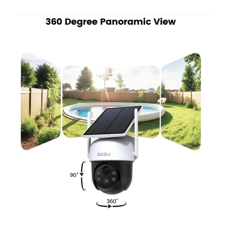 AOSU Solar Camera Outdoor Wireless 360 Pano IA Human Auto