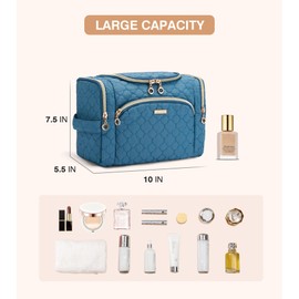 Marvolia Travel Toiletry Bag for Women - Quilted Makeup Bag Wide-open Cosmetic Bag with Multiple Pockets Travel Bag for Toiletries Essentials Accessories(Medium) - Haze Blue