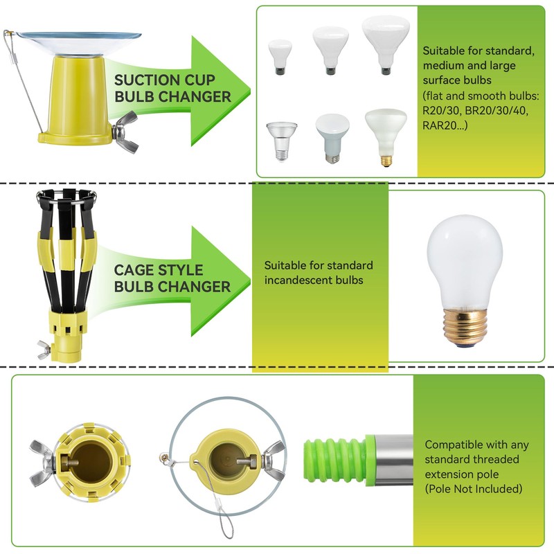 Dreyoo 2 Piece Set Light Bulb Changer, Standard Incandescent Bulb