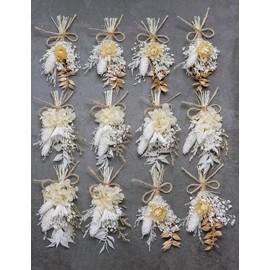 Mini Dried Flower Bouquet Set (Pack of 12), small golden bouquets, card decorative dried flowers, props for photo shoots, wall hanging dried flower decorations. (Gold)