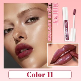 Plum Metallic Lipstick for Women,Lightweight Glitter Sparkling Liquid Lipsticks,Shimmer Lip Gloss Stain Long Lasting Waterproof Smudge Proof Non-Drying 24 Hour Full Coverage Lip Makeup,Vegan