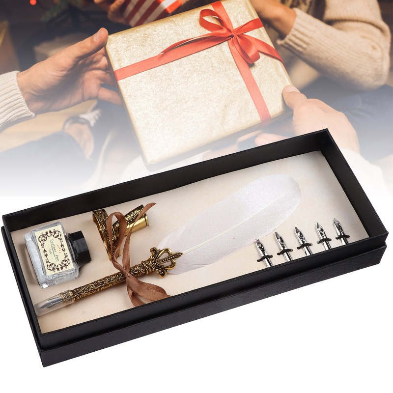 Feather Pen Set Craft Retro Carved Stainless Steel Writing Suit