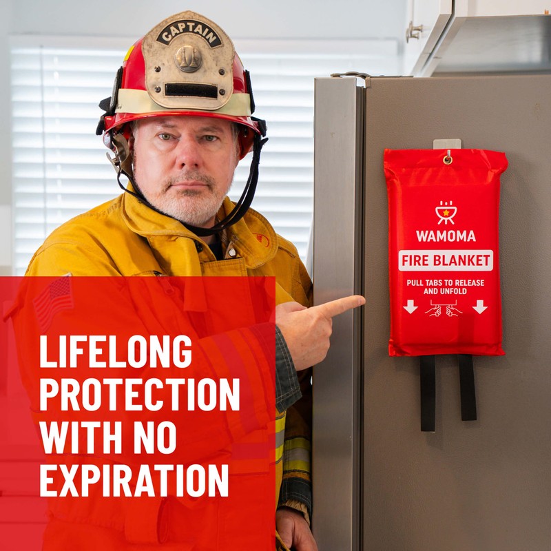 Wamoma Fire Suppression Blanket with Hooks - Waterproof, Oil-Resistant, Fiberglass