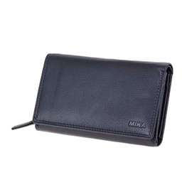 MIKA 42166 Women's Genuine Leather Wallet in Landscape Format with 12 + 4 Card Slots, Mesh Compartment, Note Compartment and Double Coin Compartment, Wallet in Blue, Approx. 15 x 10.5 x 4.5 cm, blue,