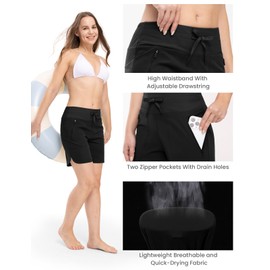 Women Swimwear Swim Shorts,Ladies Swim Board Shorts,Women Swimming Costume Summer Bikini Bottoms Beach Trunks High Waisted Shor Black L