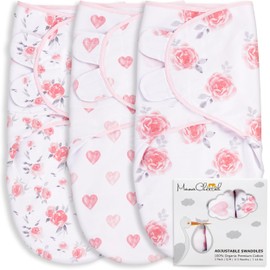 Mama Cheetah Preemie Swaddle Sack, Organic Swaddle Sleep Sacks for Preemies, Swaddle Blanket Wrap, Easy Swaddles for Premature Baby Girl 4-7 lbs, Newborn Essentials, 3-Pack, Cotton, Grey/Pink