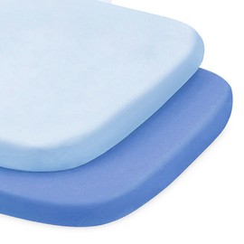 MEILA Bassinet Fitted Sheets Compatible with ANGELBLISS Baby Bassinet & AMKE Bassinets, 100% Jersey Cotton Beside Bassinet Sheet for Baby Girl, Pack of 2, 33x20 (Blue+Navy Blue)