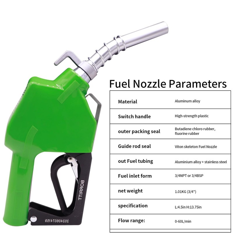 BORRITT Green 3/4" Inch NPT Automatic Shut-Off Fuel Nozzle With