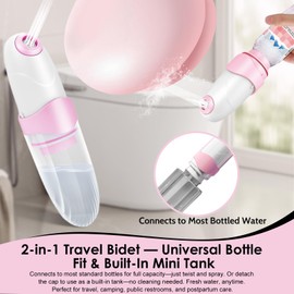 Xquyk Portable Bidet for Travel Mini Handheld Bottle-Ready Jet Sprayer, Type-C Rechargeable with Gentle & High-Pressure Modes, On-The-Go Camping Toilet Hygiene for Women, Men & Babies（Pink）