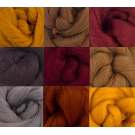 Molten Designs Merino Felting Wool Tops Pack of 9 - Autumn Tones