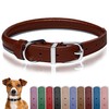 OOPSDOGGY Rolled Leather Dog Collar Reflective Roll Colars for Small