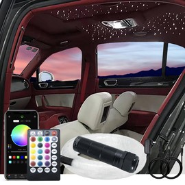 AKEPO Upgraded APP 6W Fiber Optic Lights Music Control Star Ceiling Light Kit for Home & Car, RGBW Sound Sensor Light Source with 28key RF Musical Remote+Fiber Cable 200pcs 0.03in/0.75mm 6.5ft/2m
