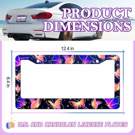 Colorful Butterfly License Plate Frames - 2 Pack Flying Butterflies License Plate Holder, Stainless Steel Rust-Proof Waterproof Car Decorative Tag Frame for Standard US 12x6 Inch